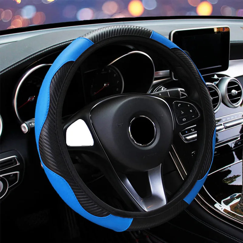 Car Steering Wheel Cover Breathable Anti Slip PU Leather Steering Covers Suitable 37-38cm - gearheadautofinds