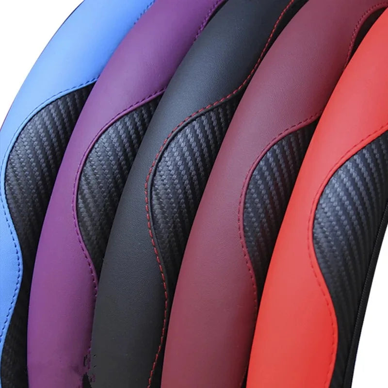 Car Steering Wheel Cover Breathable Anti Slip PU Leather Steering Covers Suitable 37-38cm - gearheadautofinds