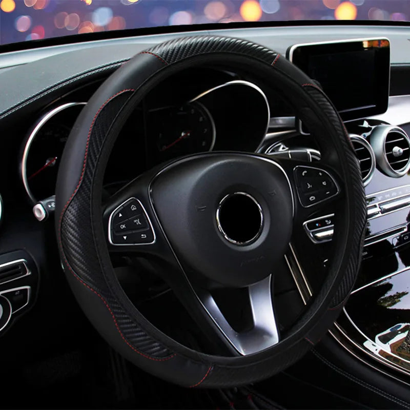 Car Steering Wheel Cover Breathable Anti Slip PU Leather Steering Covers Suitable 37-38cm - gearheadautofinds