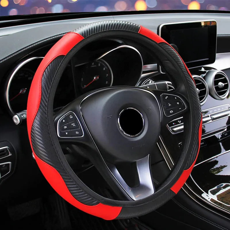 Car Steering Wheel Cover Breathable Anti Slip PU Leather Steering Covers Suitable 37-38cm - gearheadautofinds