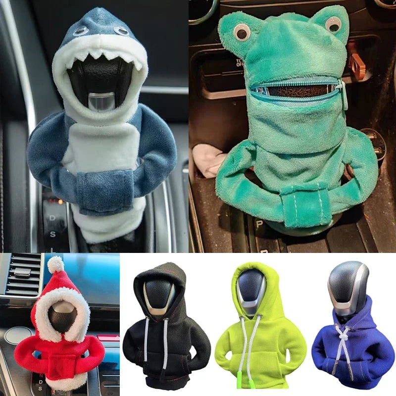 Fashion Hoodie Car Cartoon Gear Shift Knob Cover Gearshift Handle Gear Lever Decorative Hoodie Cover Auto Interior Accessor - gearheadautofinds