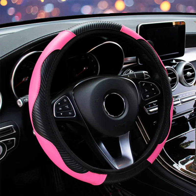 Car Steering Wheel Cover Breathable Anti Slip PU Leather Steering Covers Suitable 37-38cm - gearheadautofinds